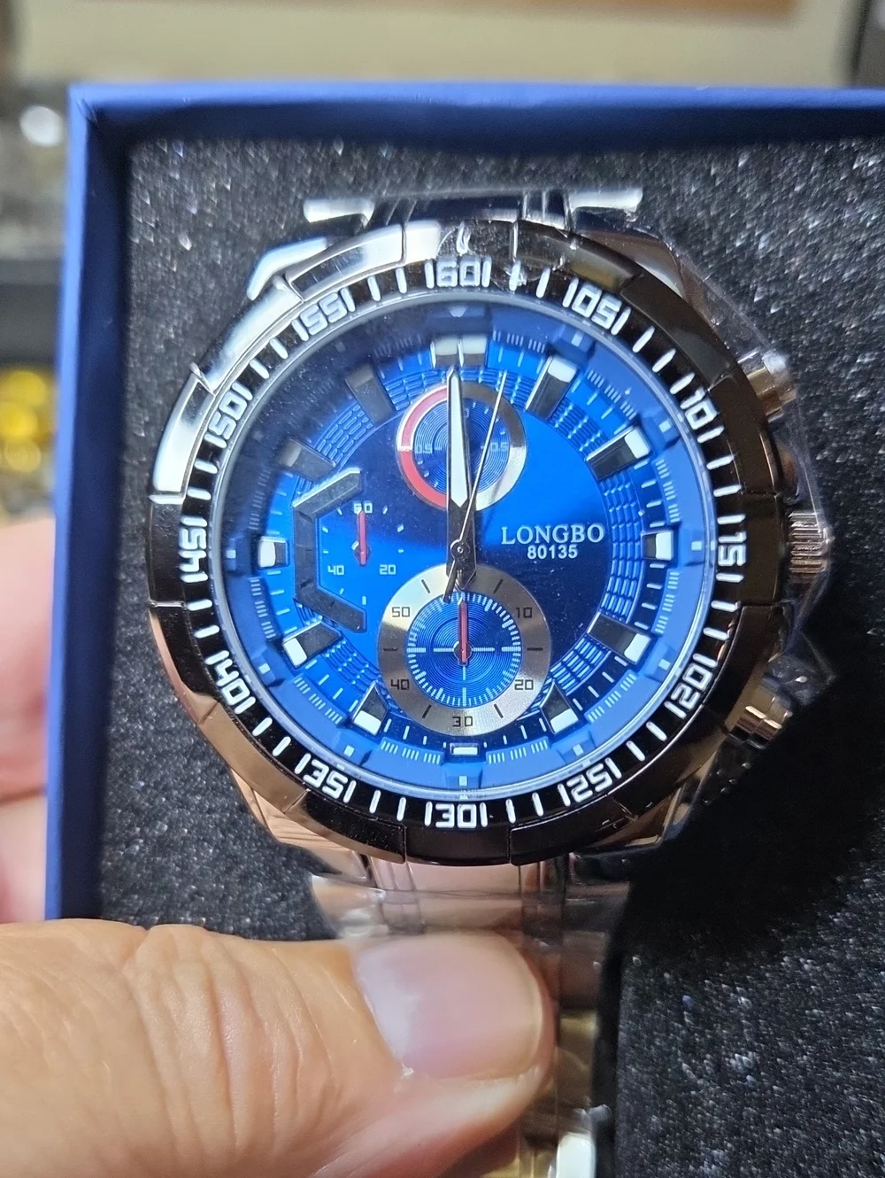 Blue Men's Stainless Steel Chronograph Watch
